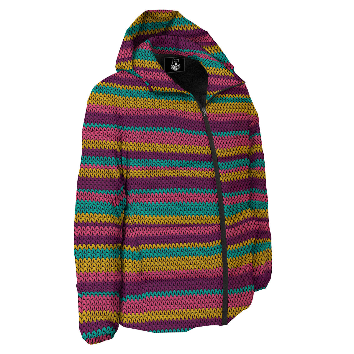 Knitted Colorful Print Pattern Down Jacket-grizzshop