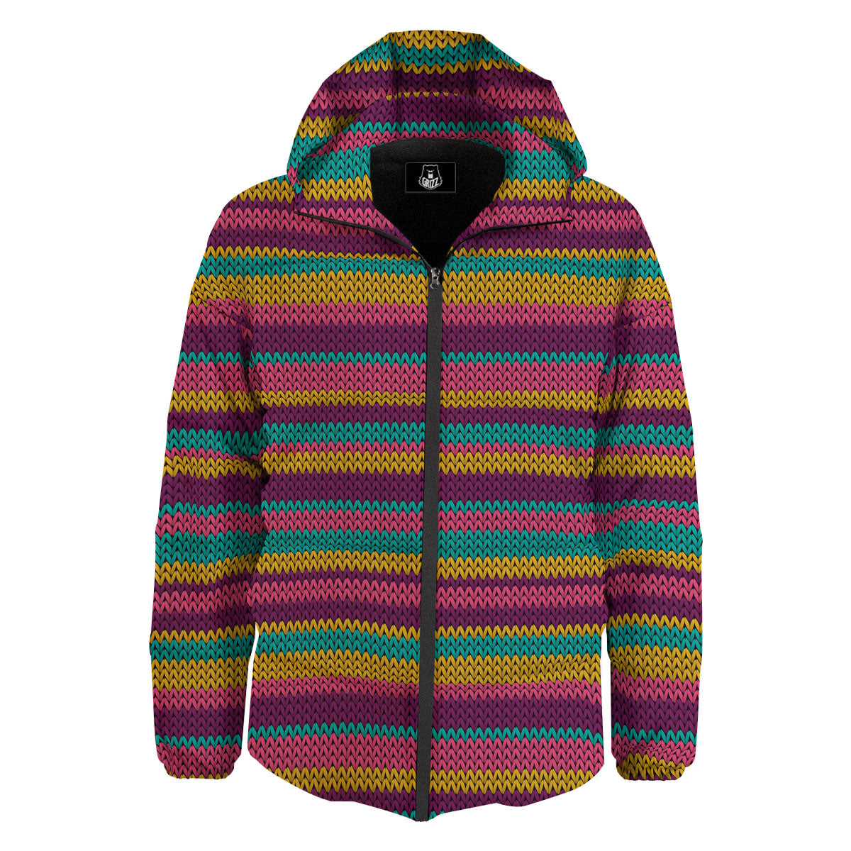 Knitted Colorful Print Pattern Down Jacket-grizzshop