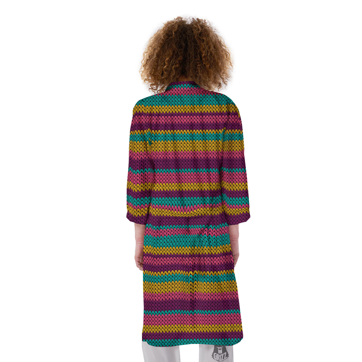 Knitted Colorful Print Pattern Kimono-grizzshop