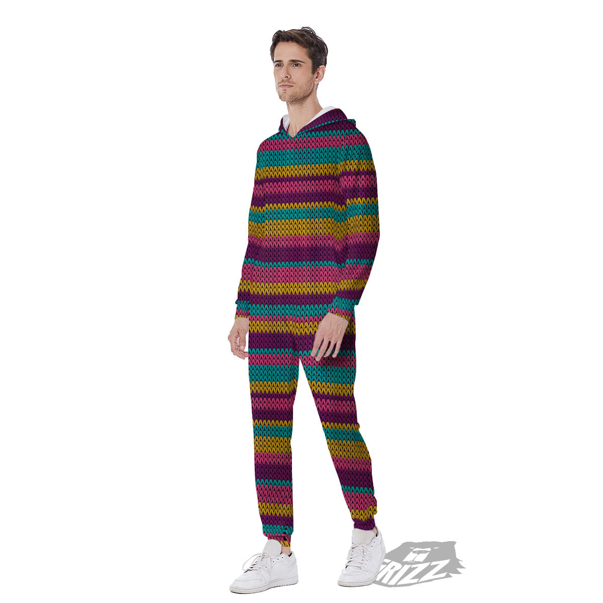 Knitted Colorful Print Pattern Men's Jumpsuit-grizzshop