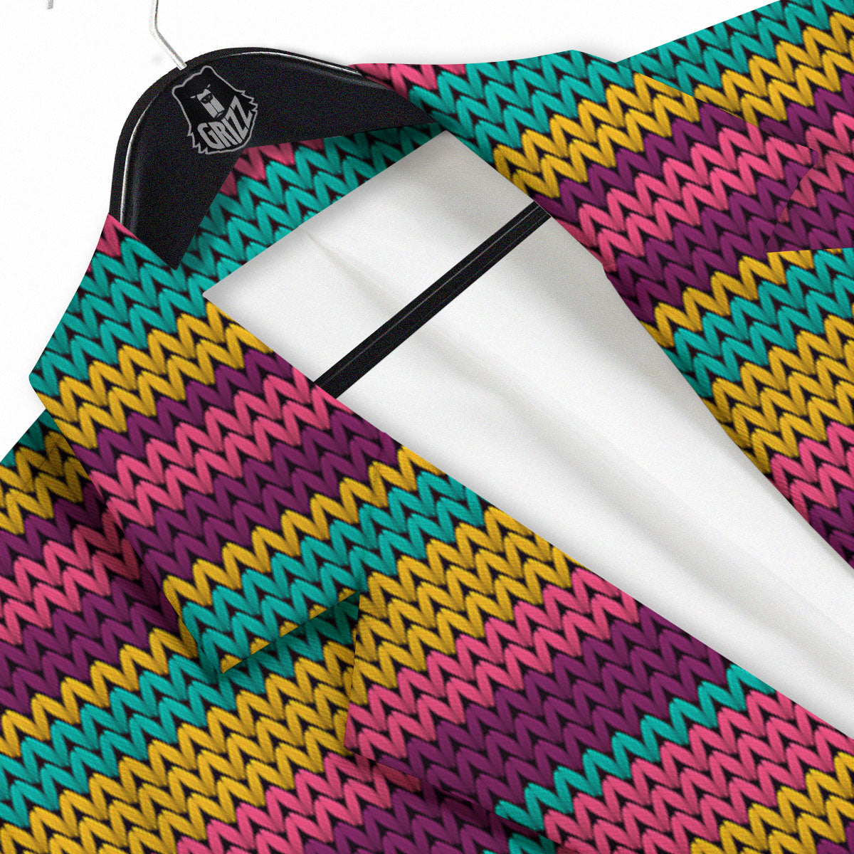 Knitted Colorful Print Pattern Men's Sport Coat-grizzshop