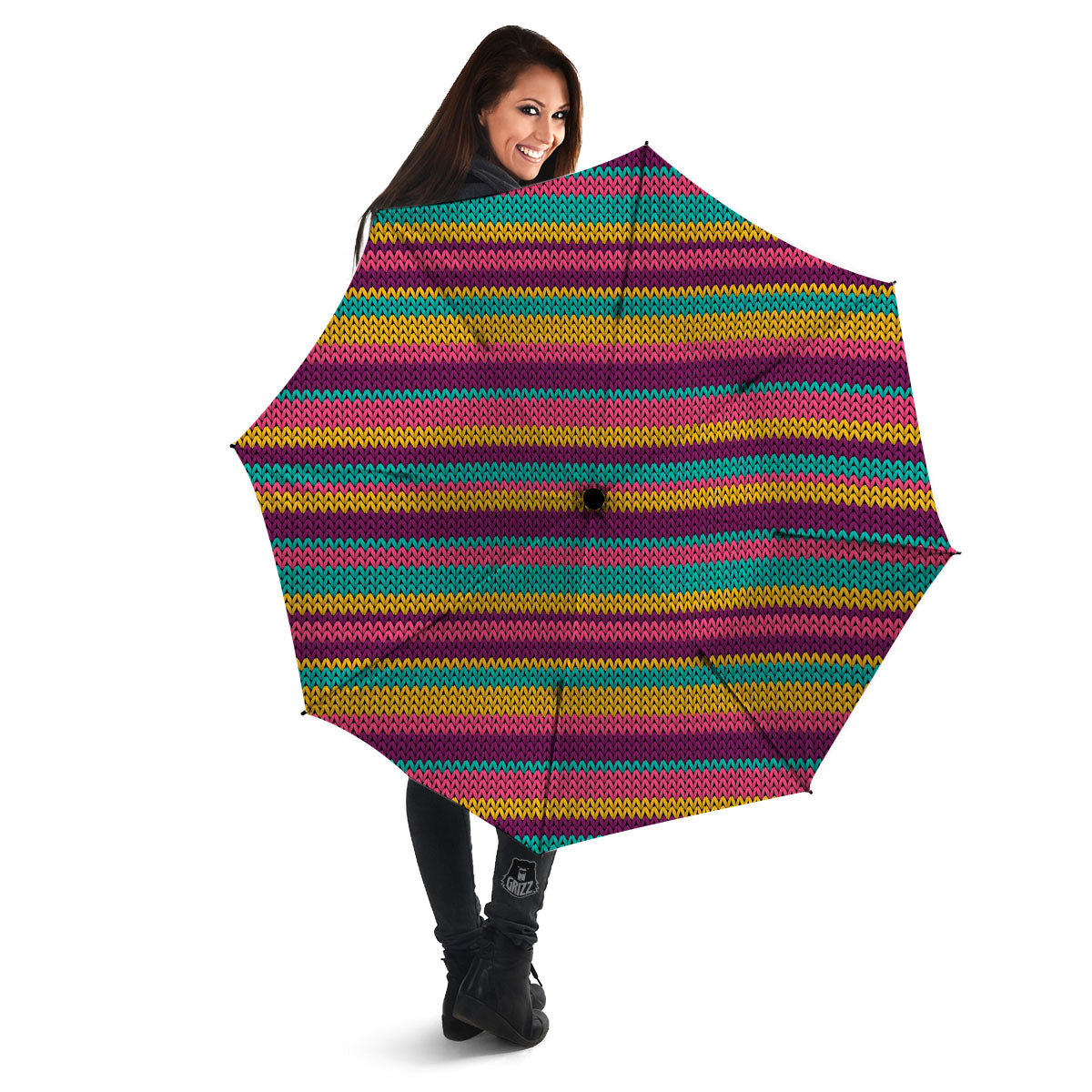 Knitted Colorful Print Pattern Umbrella-grizzshop