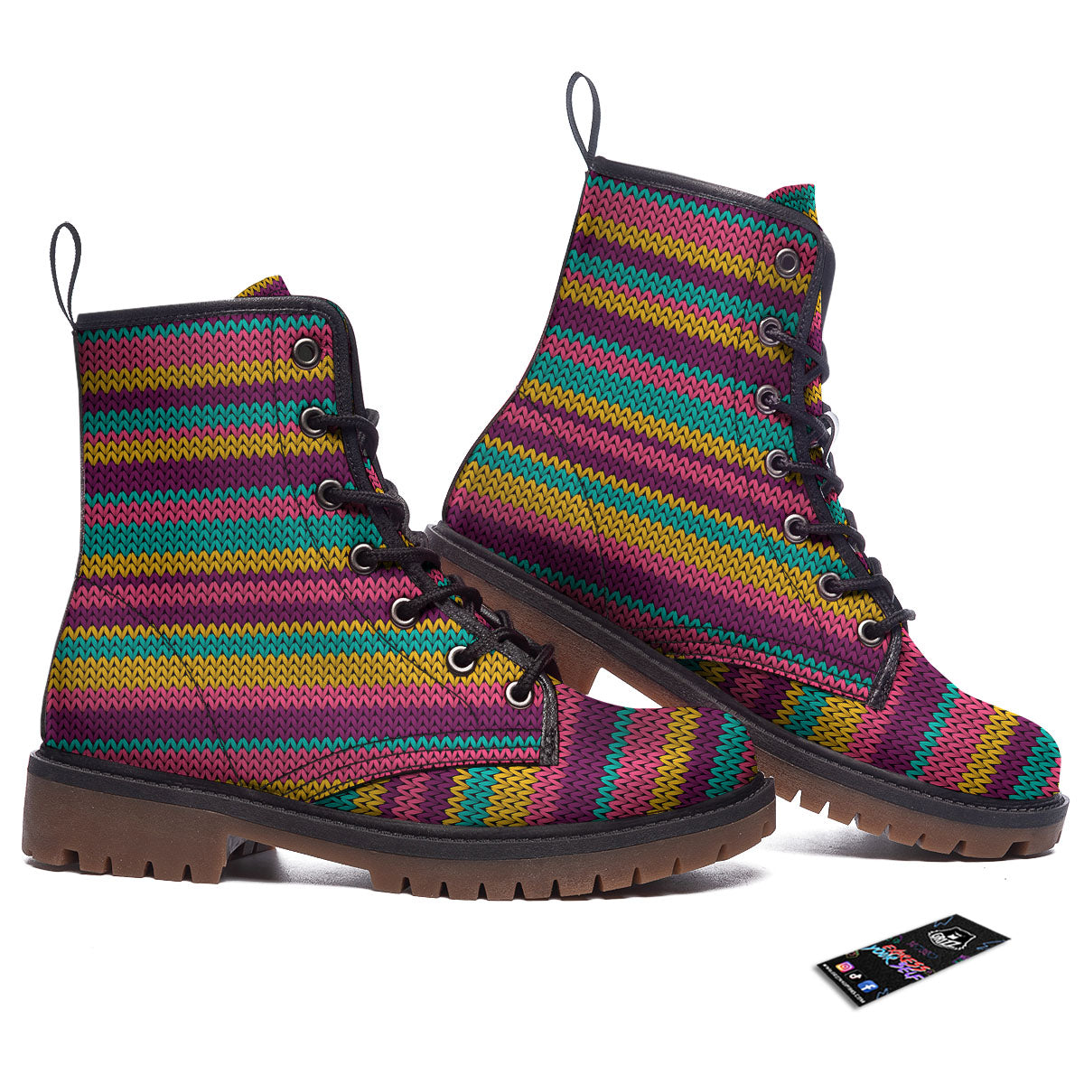 Knitted Colorful Print Pattern Work Boots-grizzshop