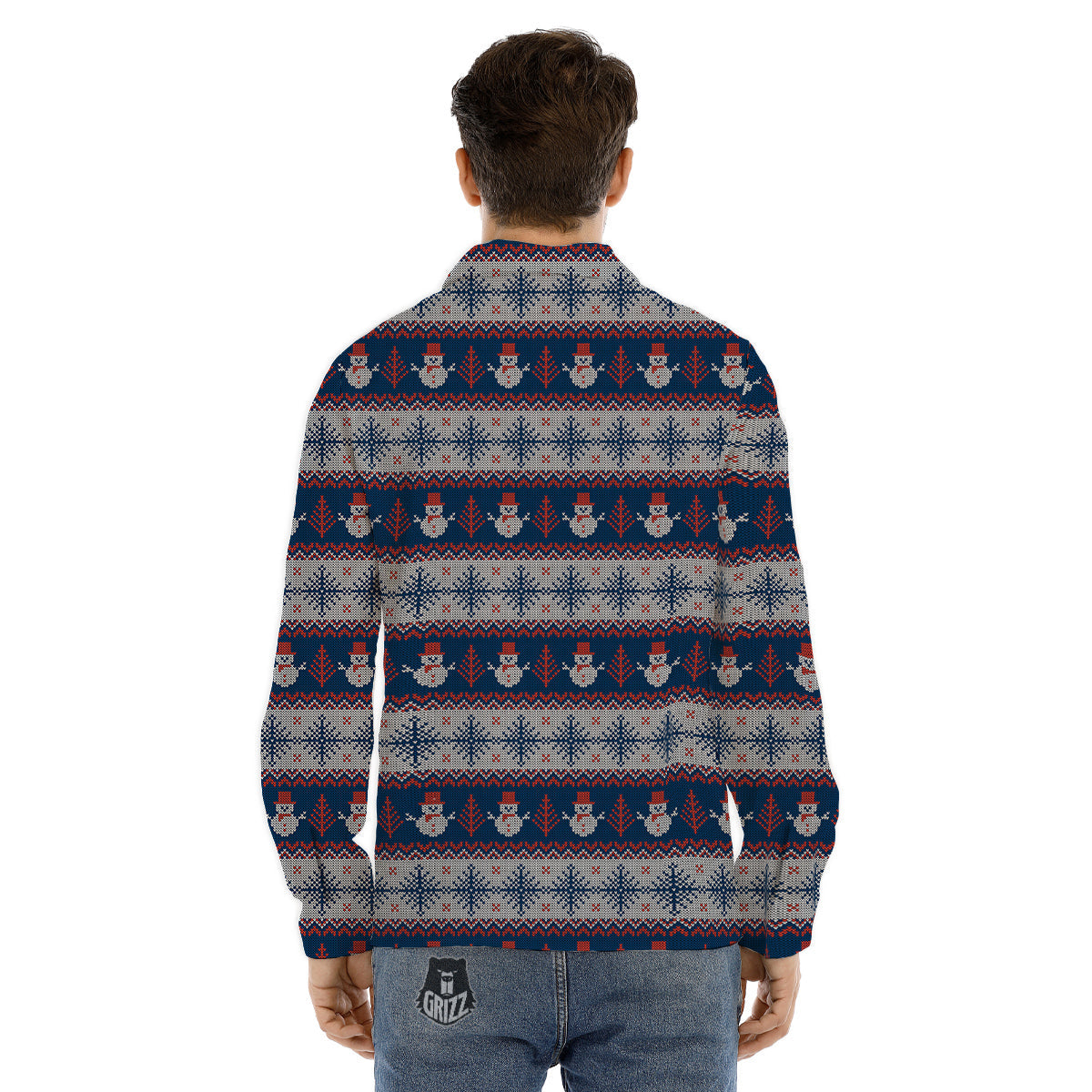 Knitted Cute Snowman Print Pattern Men's Dress Shirts-grizzshop