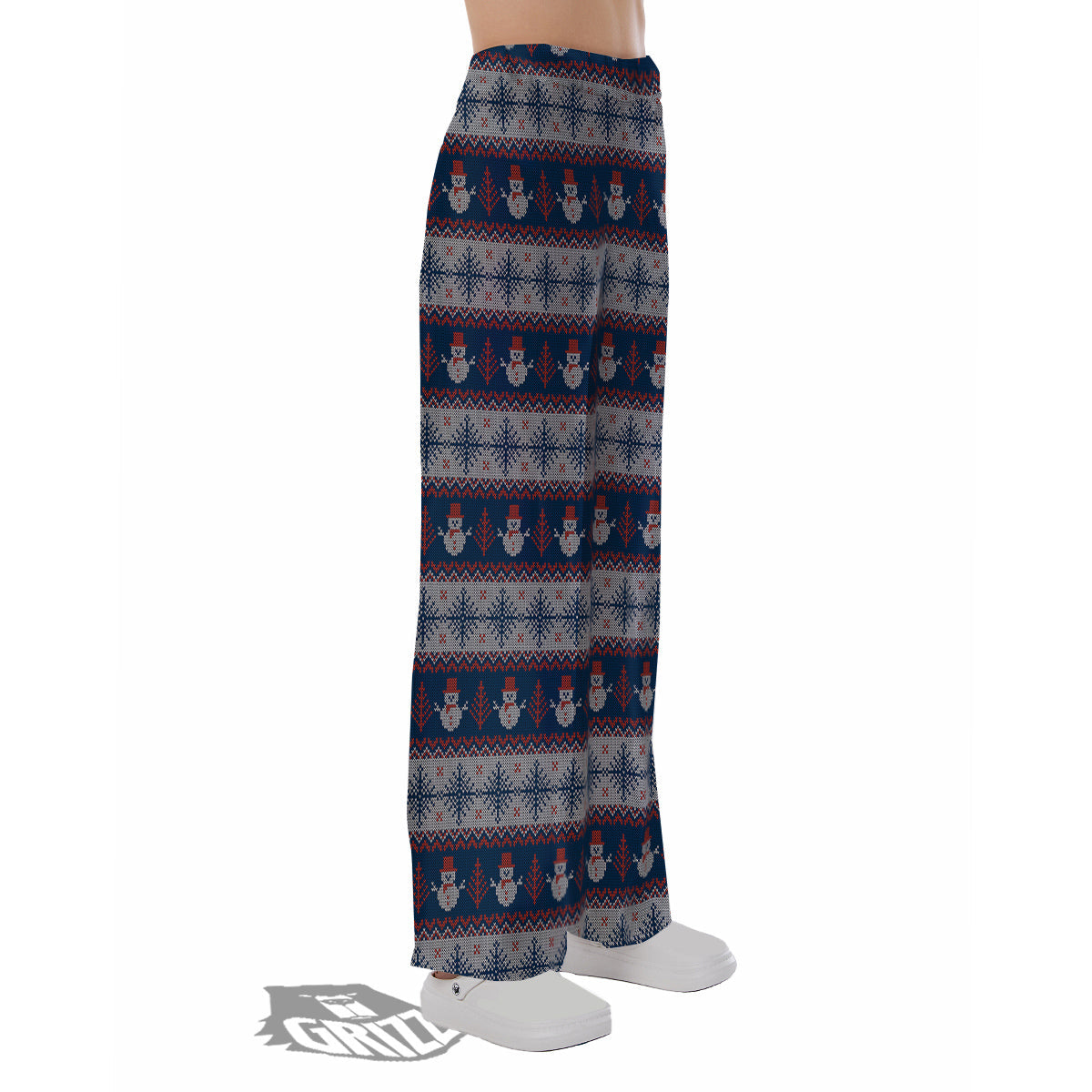 Knitted Cute Snowman Print Pattern Pajama Pants-grizzshop