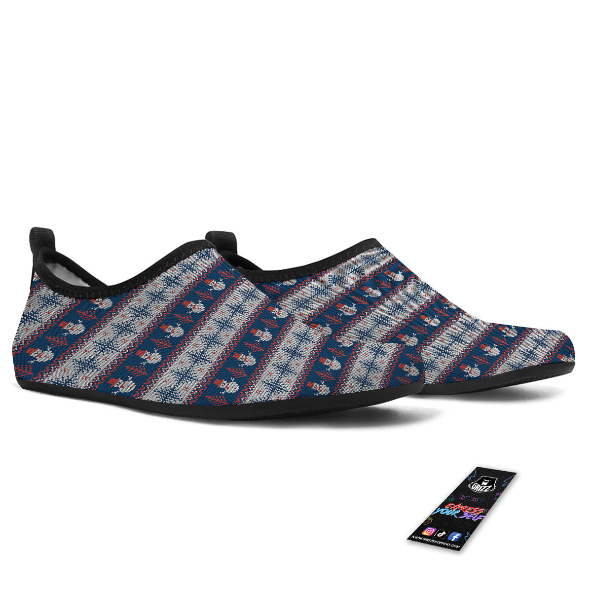 Knitted Cute Snowman Print Pattern Water Shoes-grizzshop