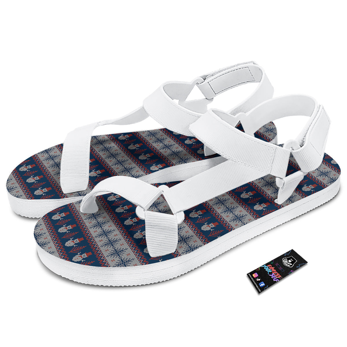 Knitted Cute Snowman Print Pattern White Open Toe Sandals-grizzshop