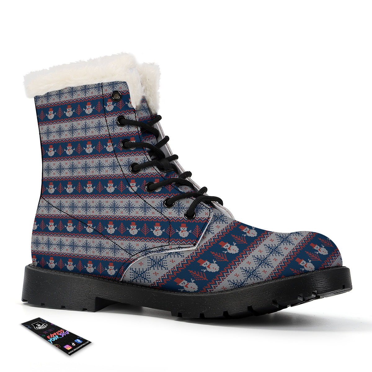 Knitted Cute Snowman Print Pattern Winter Boots-grizzshop