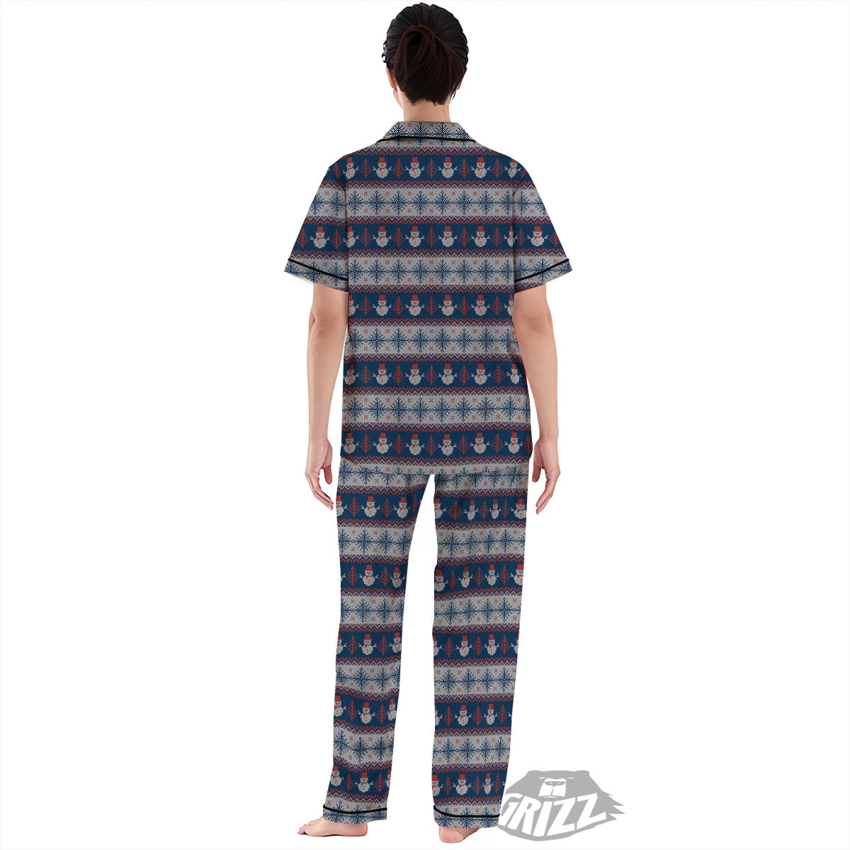 Knitted Cute Snowman Print Pattern Women's Pajamas Set-grizzshop