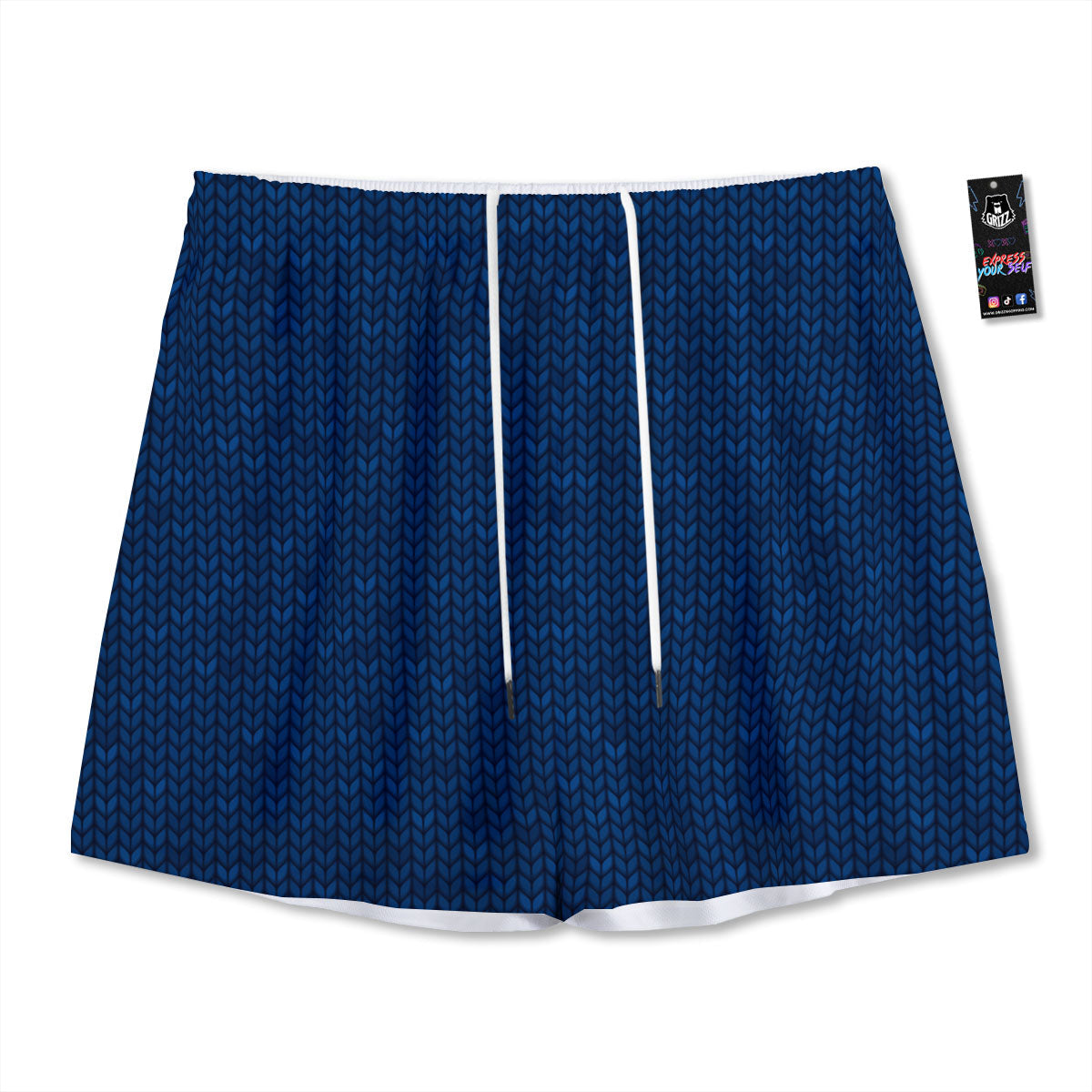 Knitted Deep Blue Print Pattern Mesh Shorts