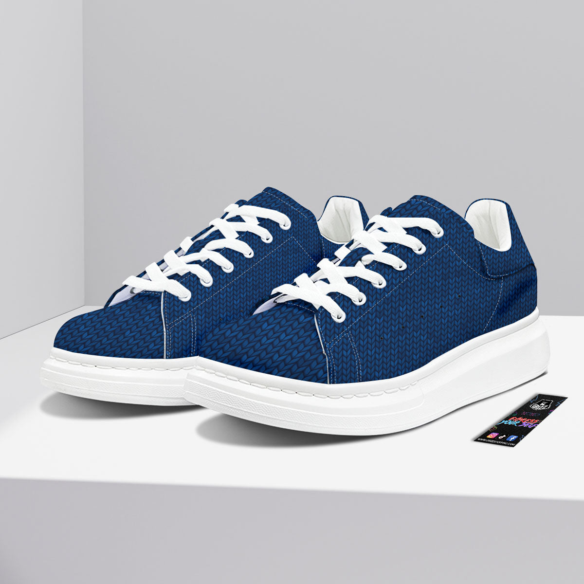 Knitted Deep Blue Print Pattern Platform Shoes-grizzshop