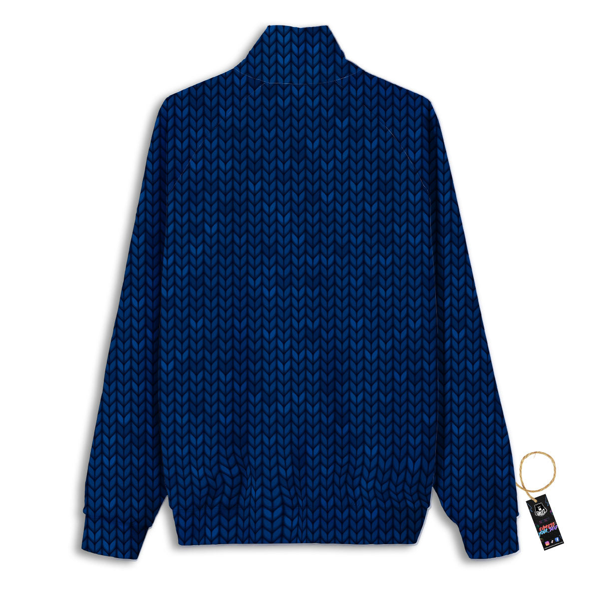 Knitted Deep Blue Print Pattern Track Jacket-grizzshop