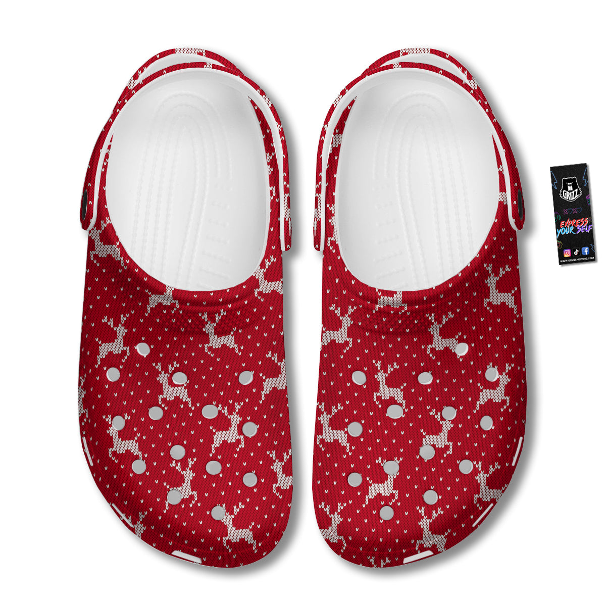 Knitted Deer Xmas Print Pattern Clog-grizzshop