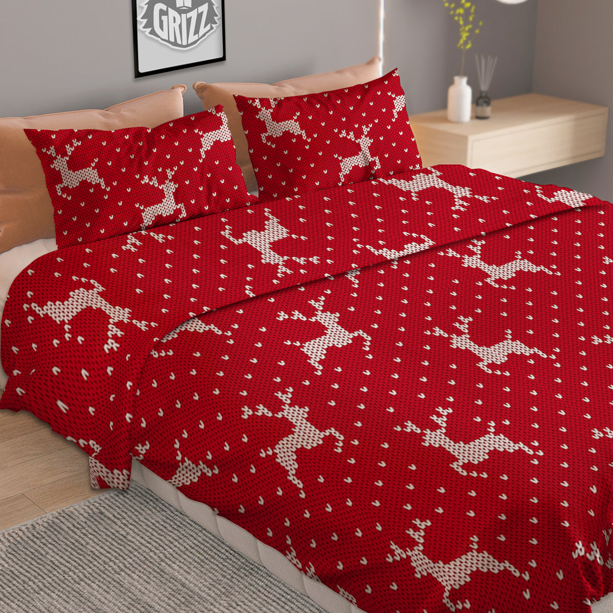 Knitted Deer Xmas Print Pattern Duvet Cover Bedding Set