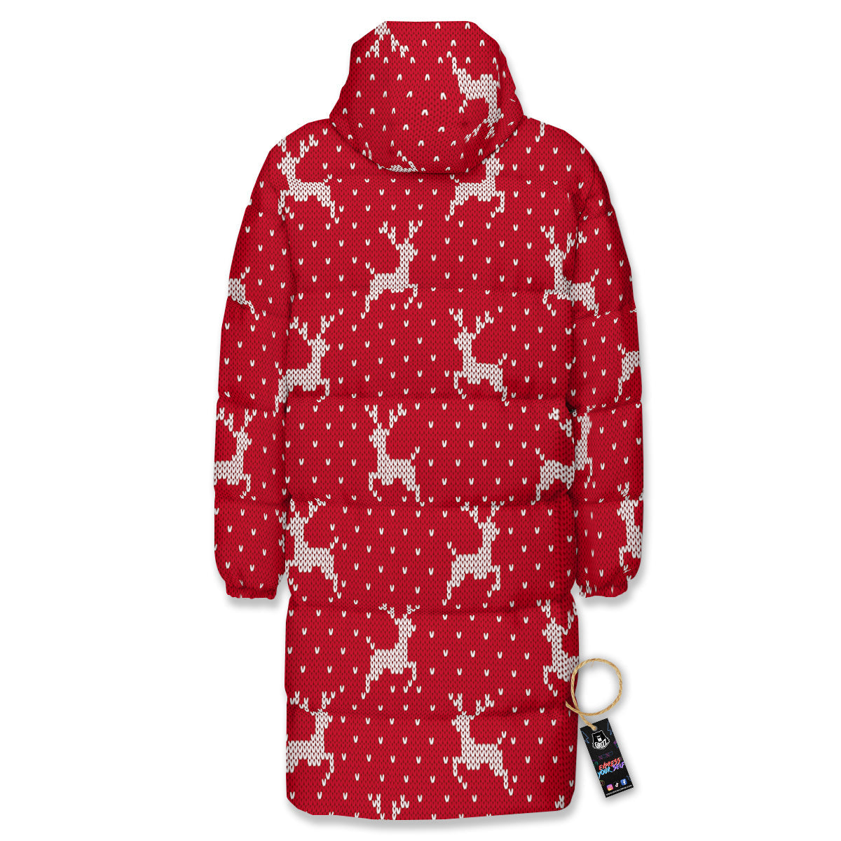 Knitted Deer Xmas Print Pattern Long Down Jacket-grizzshop