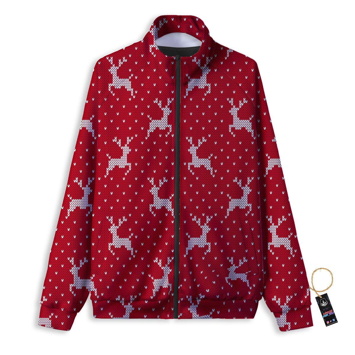 Knitted Deer Xmas Print Pattern Track Jacket-grizzshop
