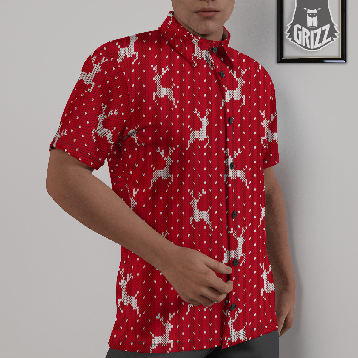Knitted Deer Xmas Print Pattern Untucked Shirts-grizzshop