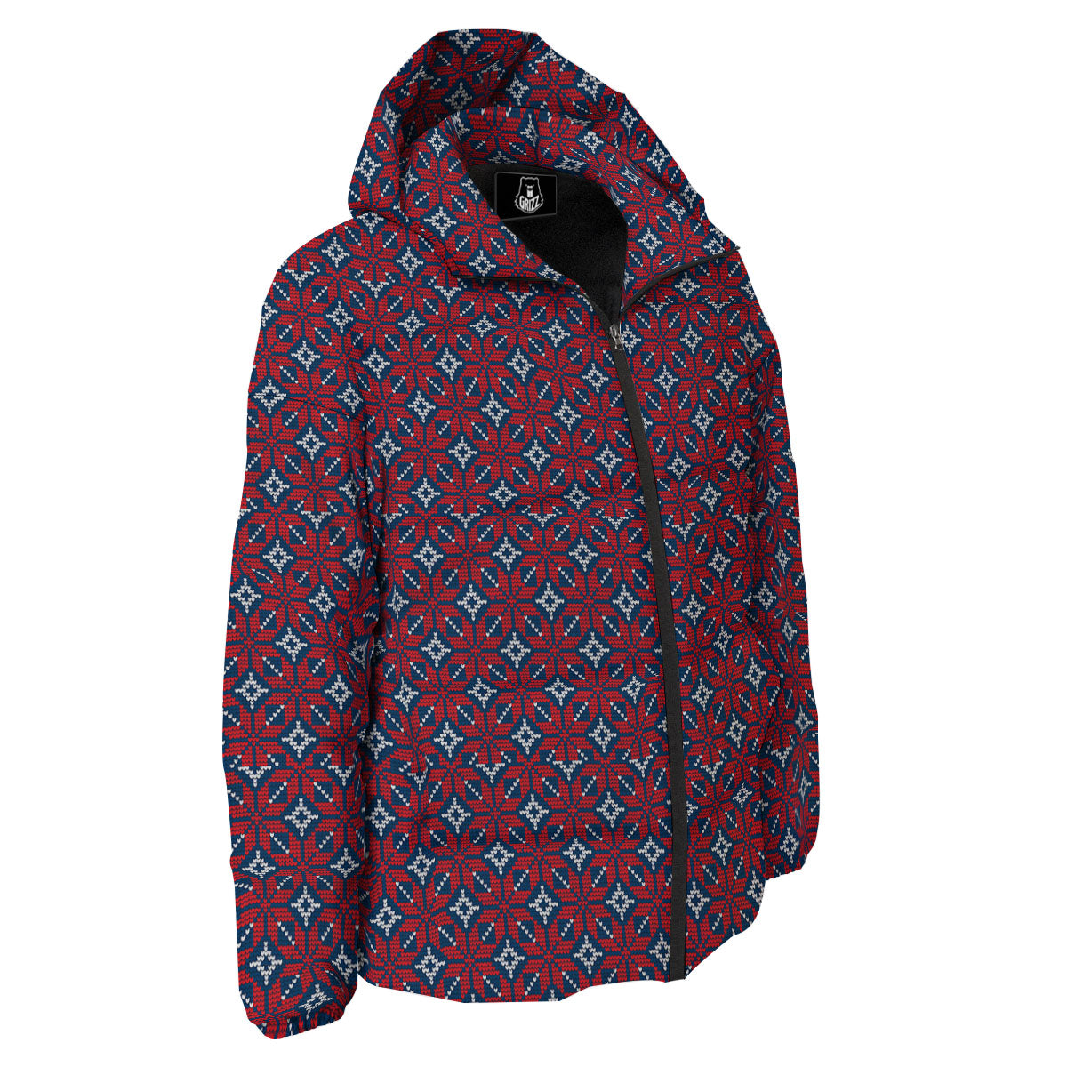 Knitted Flower Print Pattern Down Jacket-grizzshop