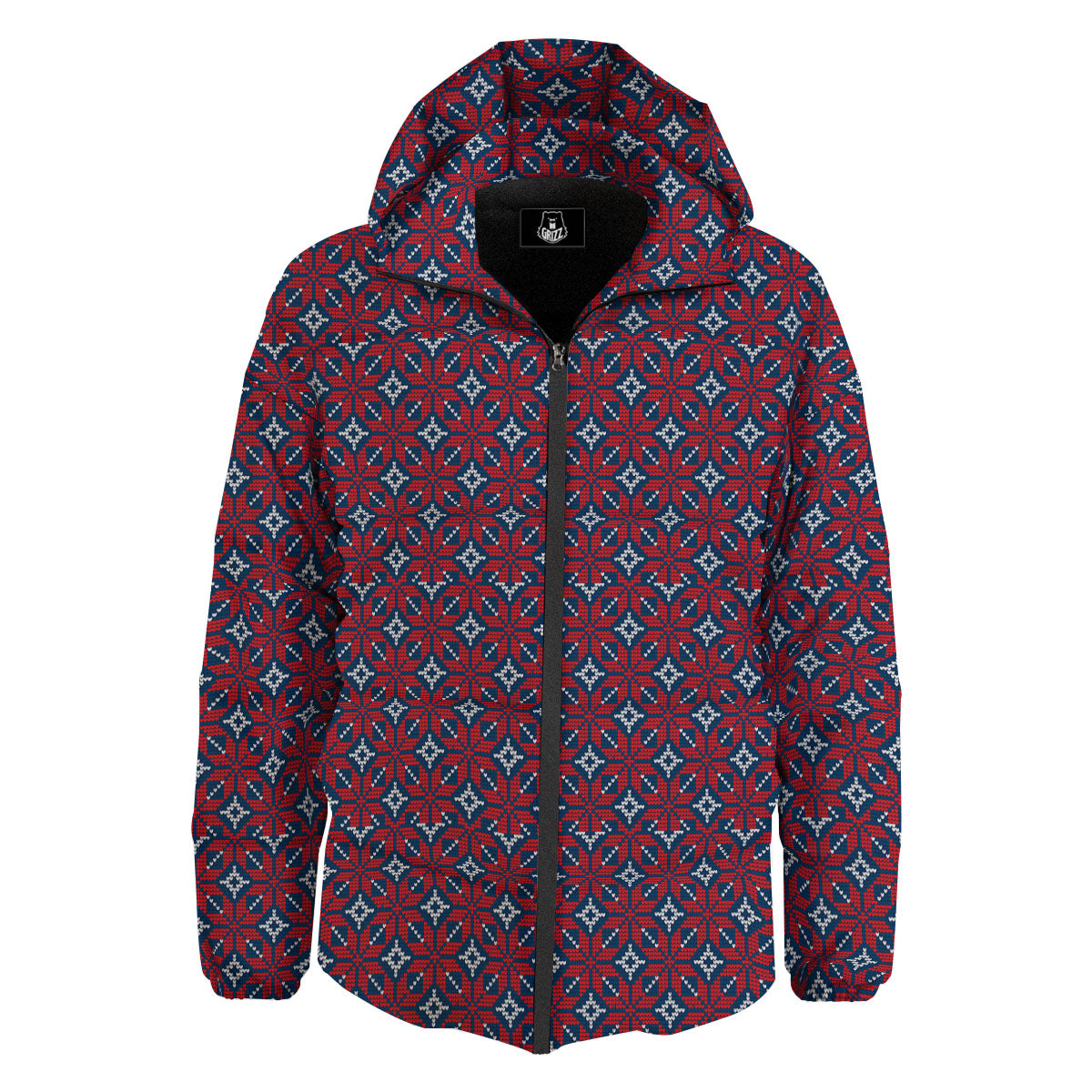 Knitted Flower Print Pattern Down Jacket-grizzshop