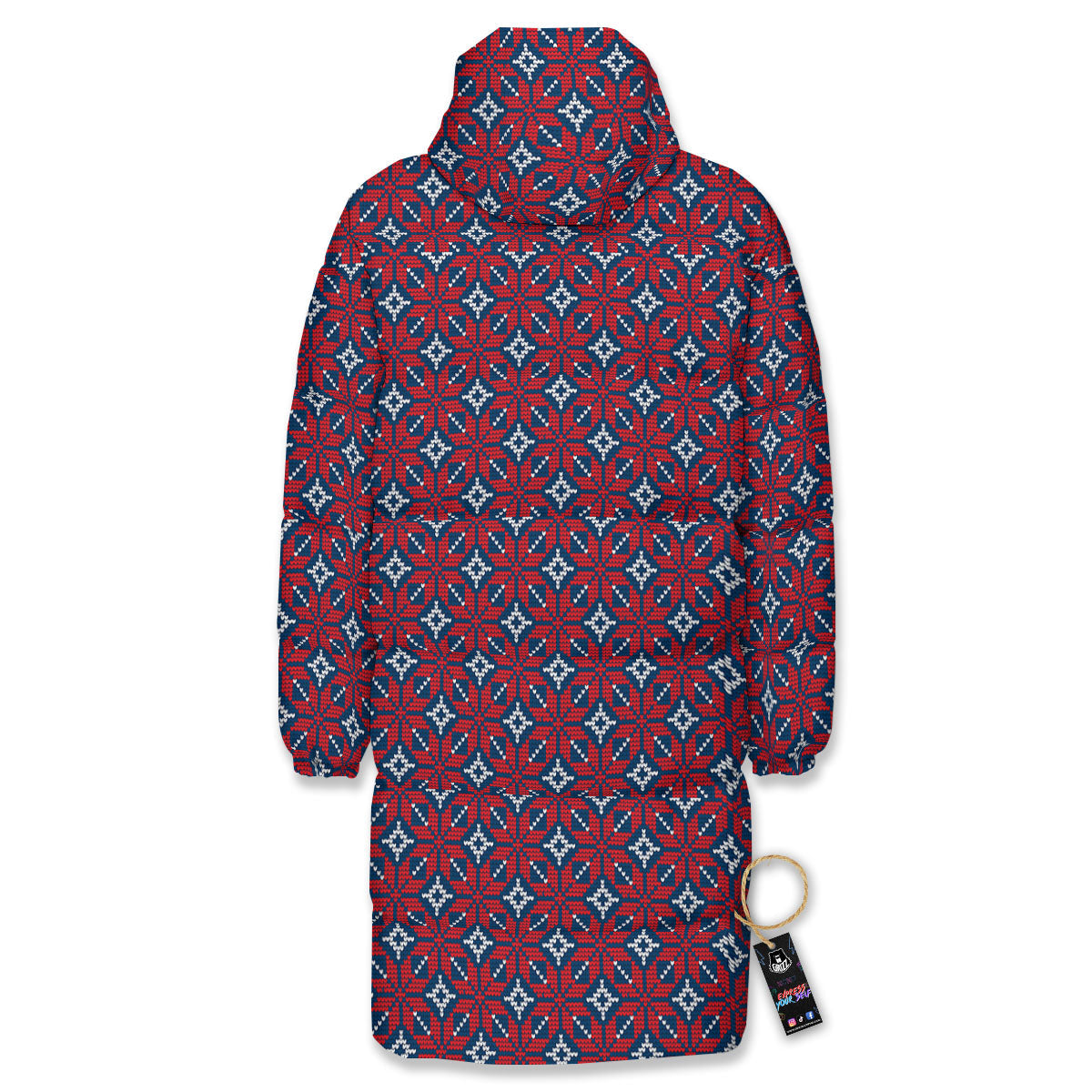 Knitted Flower Print Pattern Long Down Jacket-grizzshop