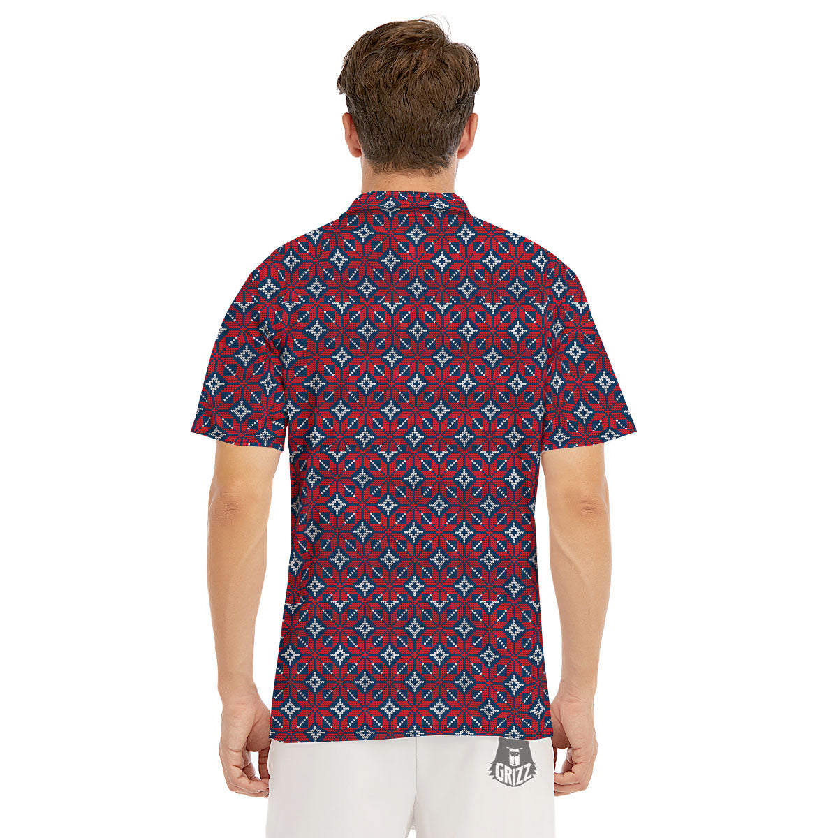 Knitted Flower Print Pattern Men's Golf Shirts-grizzshop
