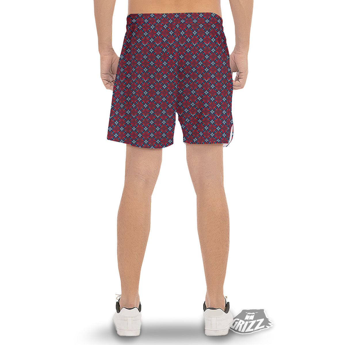Knitted Flower Print Pattern Men's Gym Shorts-grizzshop