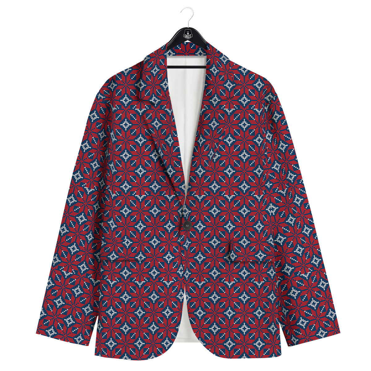 Knitted Flower Print Pattern Men's Sport Coat-grizzshop