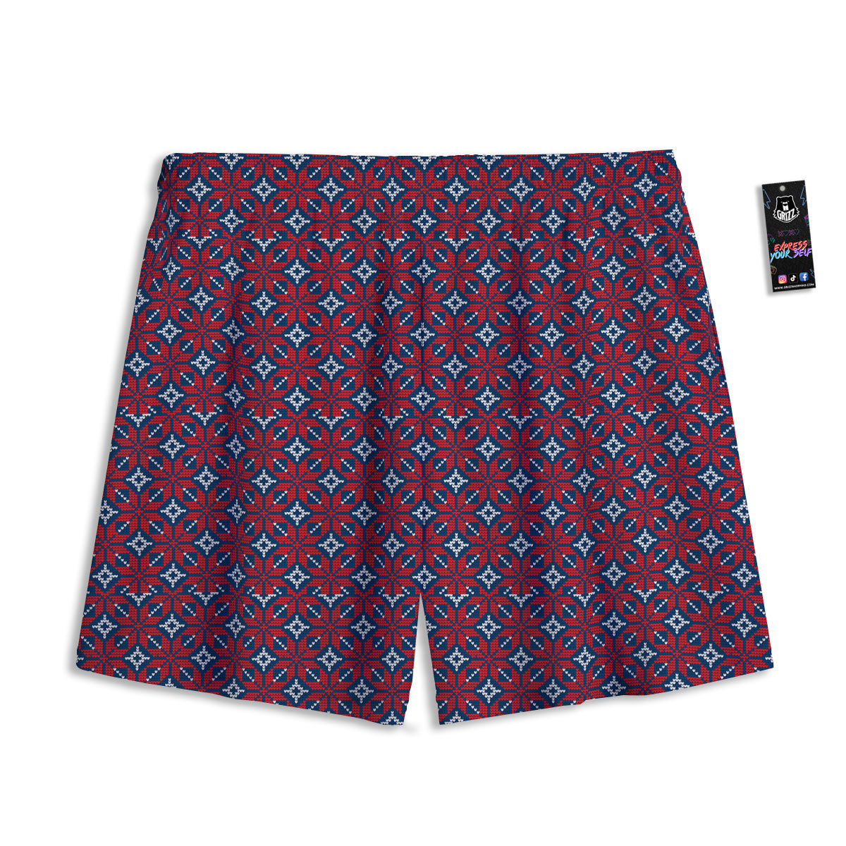 Knitted Flower Print Pattern Mesh Shorts