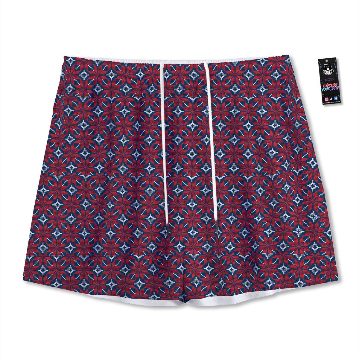 Knitted Flower Print Pattern Mesh Shorts-grizzshop