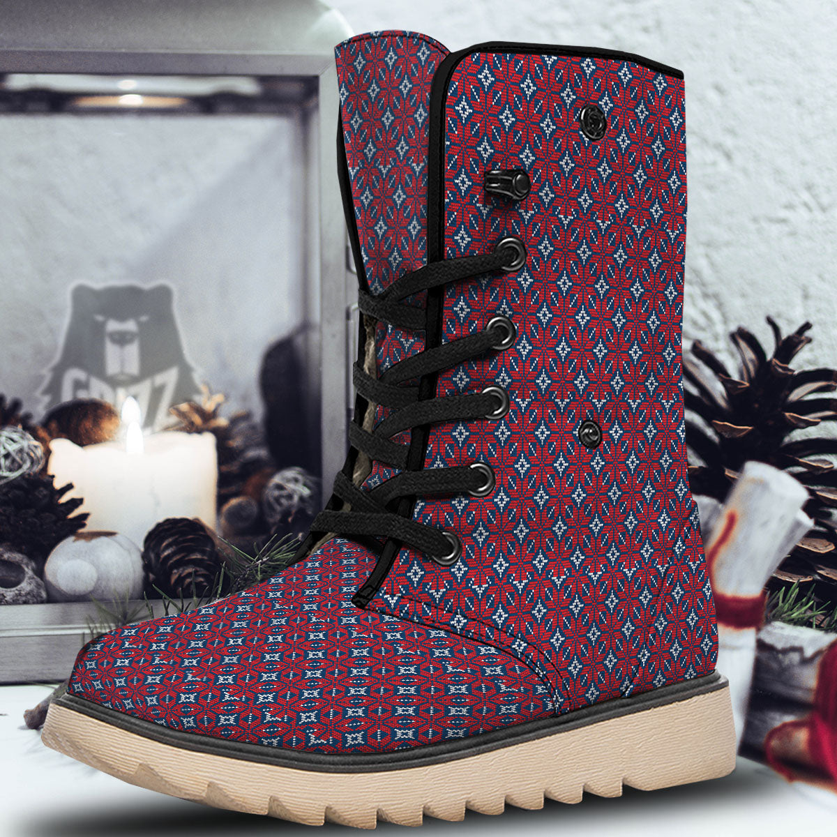 Knitted Flower Print Pattern Snow Boots-grizzshop
