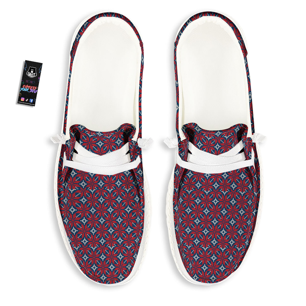 Knitted Flower Print Pattern White Loafers-grizzshop