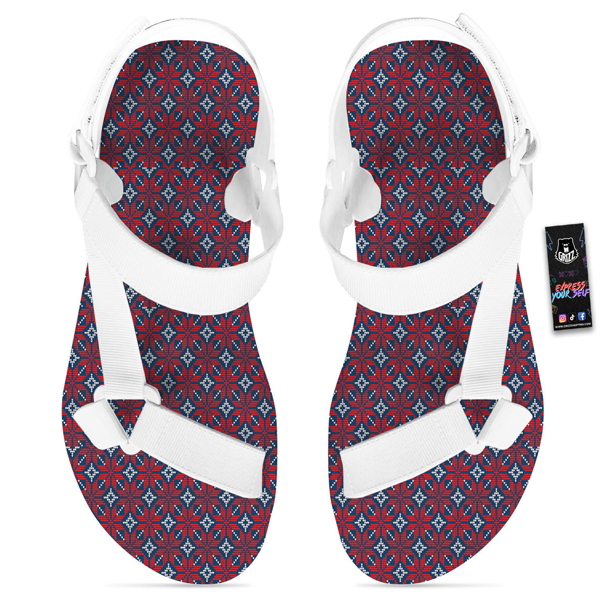 Knitted Flower Print Pattern White Open Toe Sandals-grizzshop