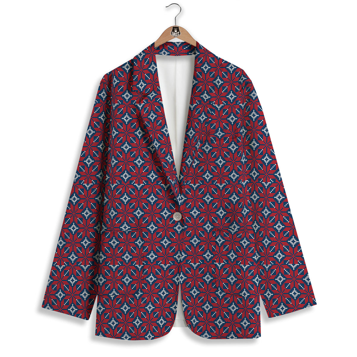 Knitted Flower Print Pattern Women's Blazer-grizzshop