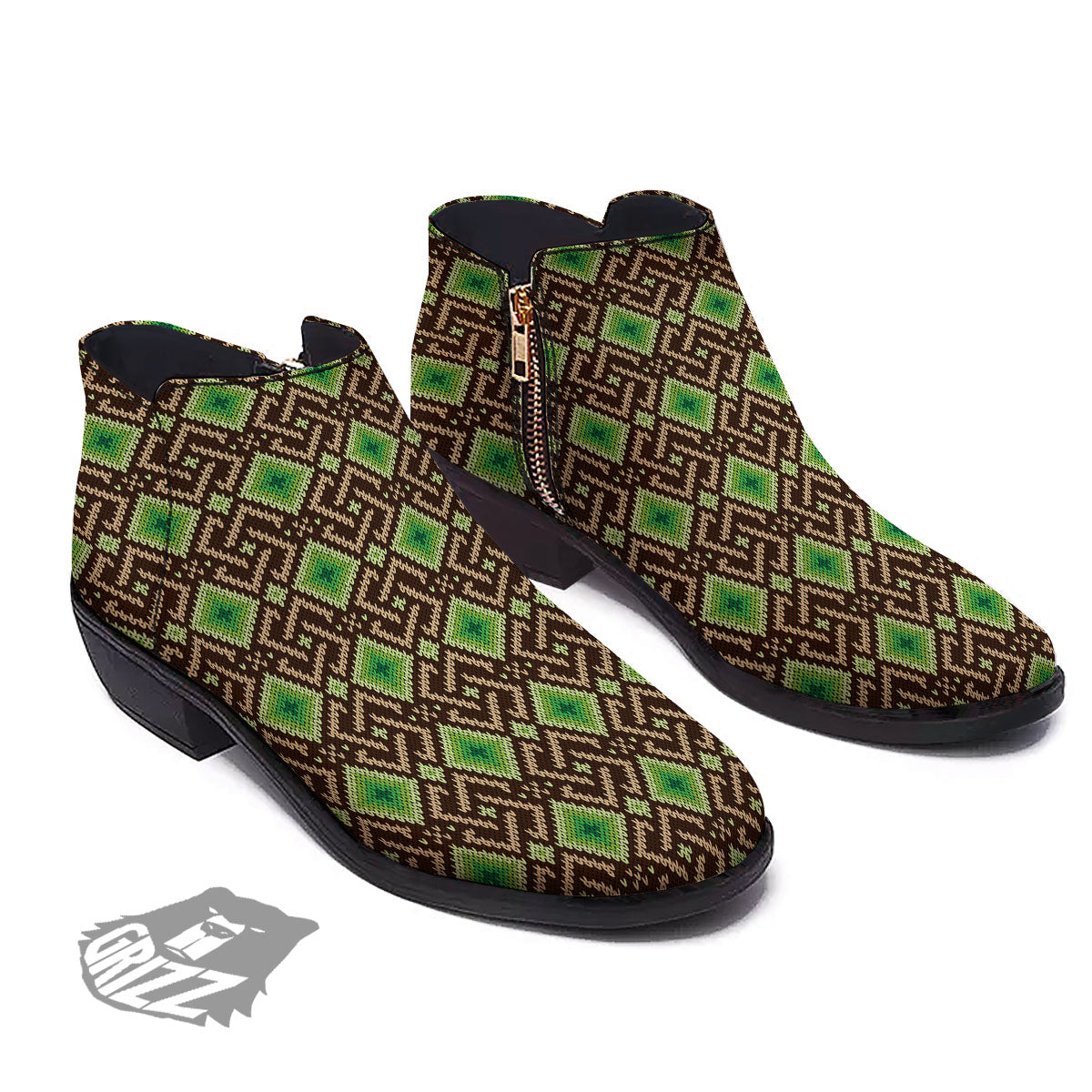 Knitted Geometric Print Pattern Ankle Boots-grizzshop