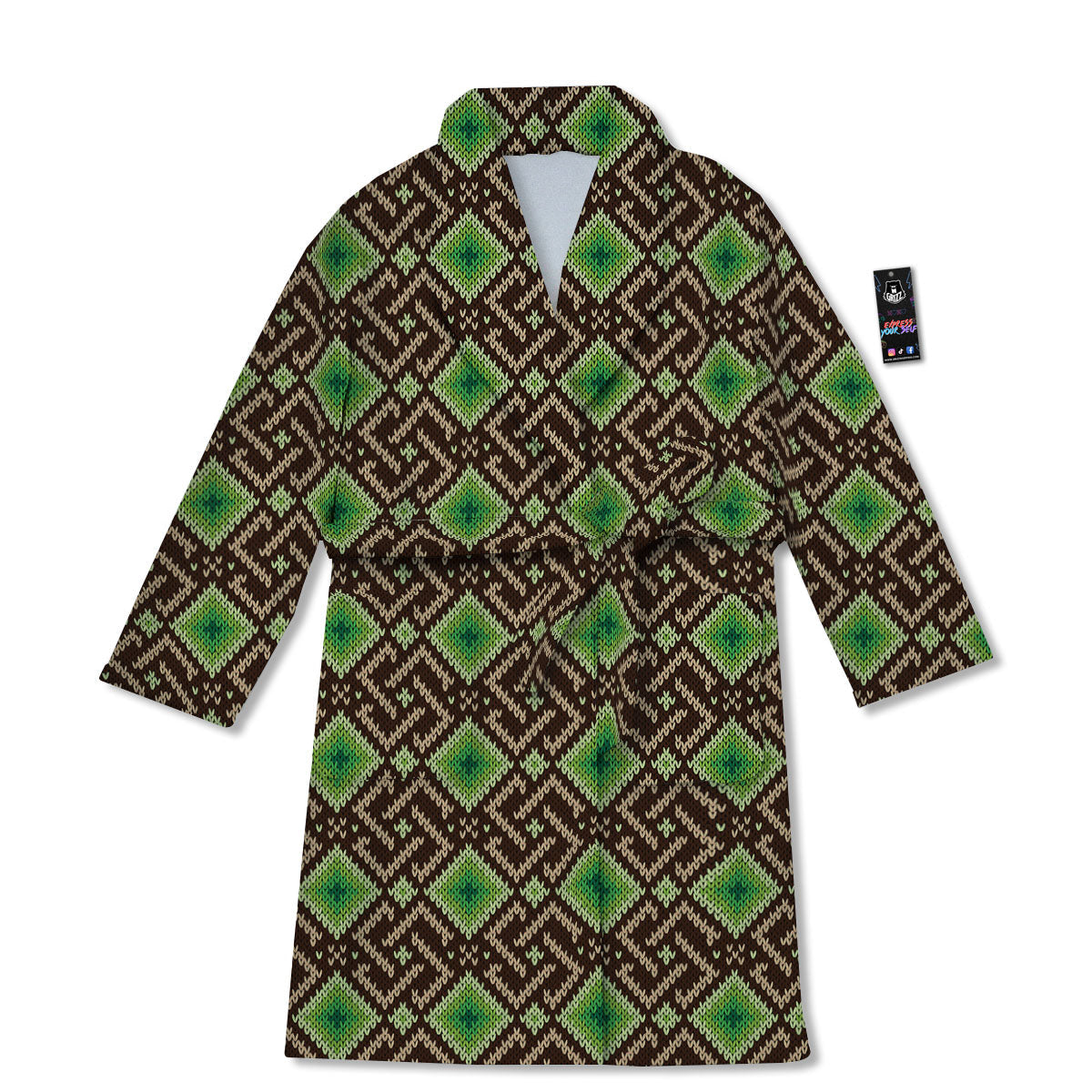 Knitted Geometric Print Pattern Bathrobe-grizzshop
