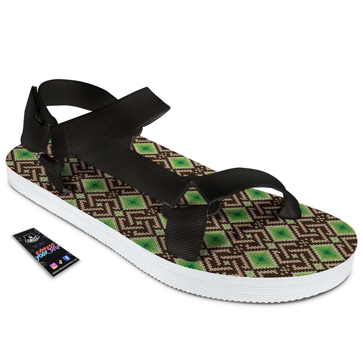 Knitted Geometric Print Pattern Black Open Toe Sandals-grizzshop