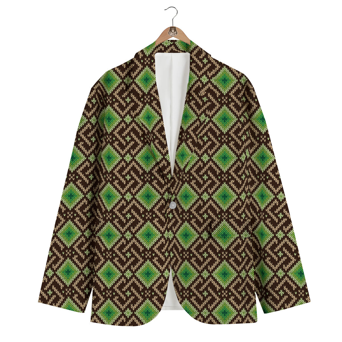 Knitted Geometric Print Pattern Men's Blazer-grizzshop