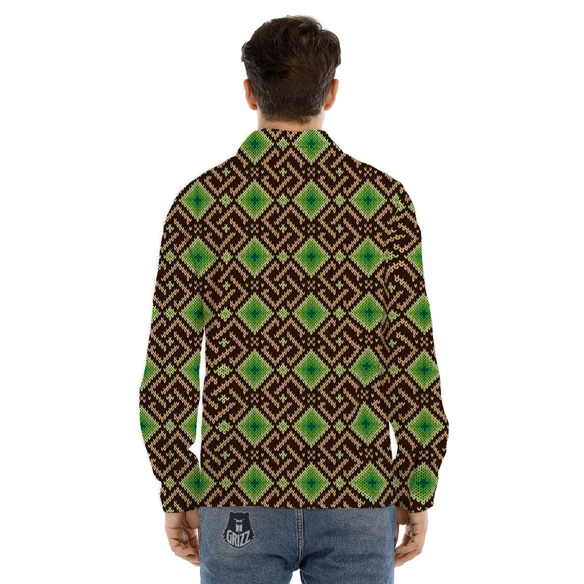 Knitted Geometric Print Pattern Men's Dress Shirts-grizzshop