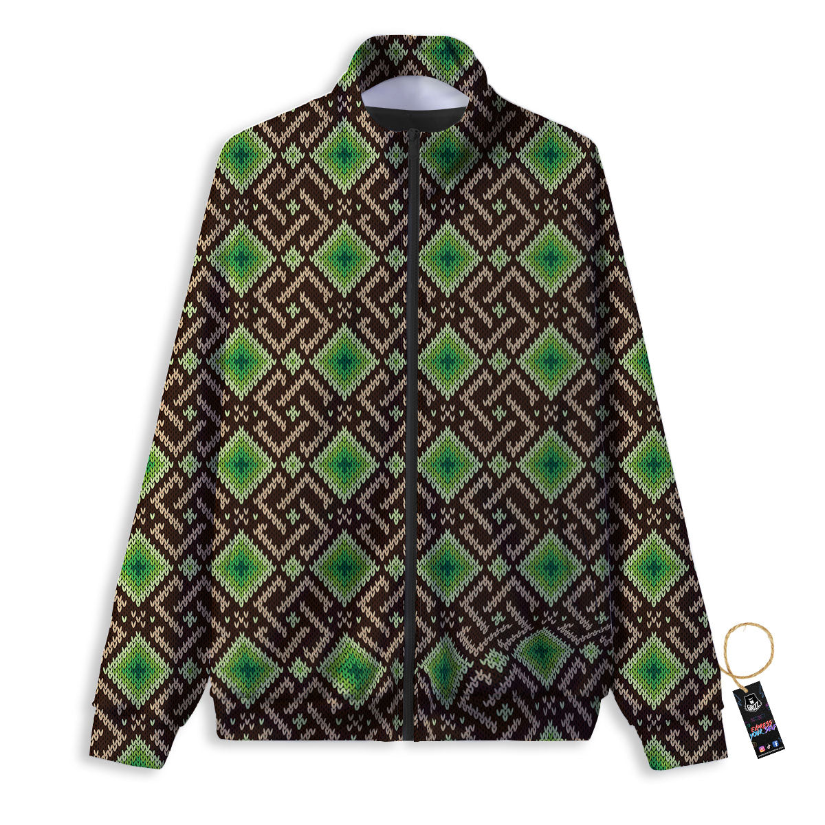 Knitted Geometric Print Pattern Track Jacket-grizzshop