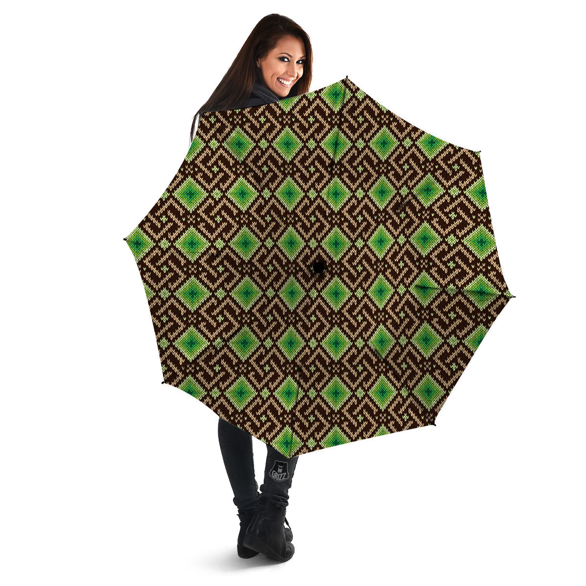 Knitted Geometric Print Pattern Umbrella-grizzshop