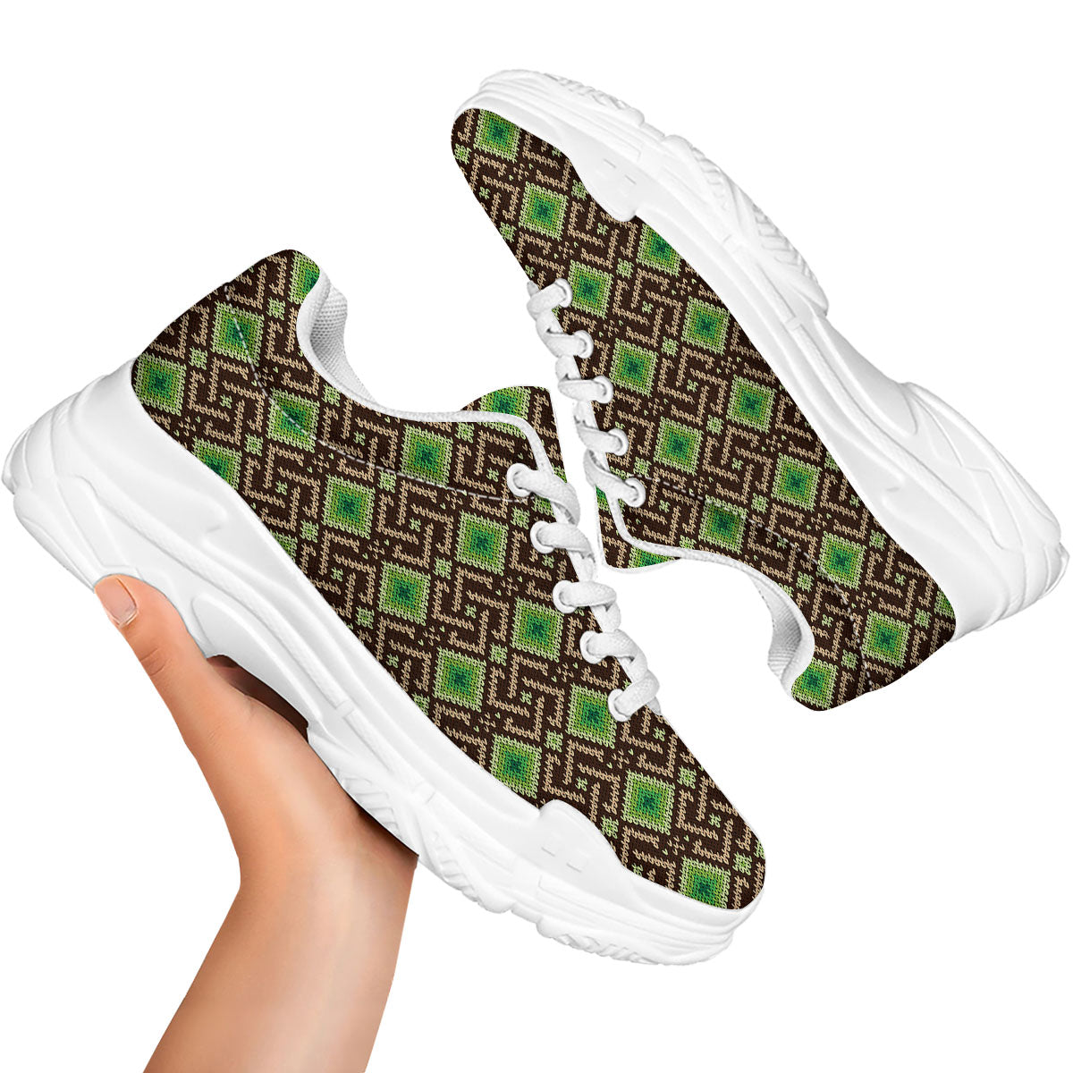 Knitted Geometric Print Pattern White Chunky Shoes-grizzshop