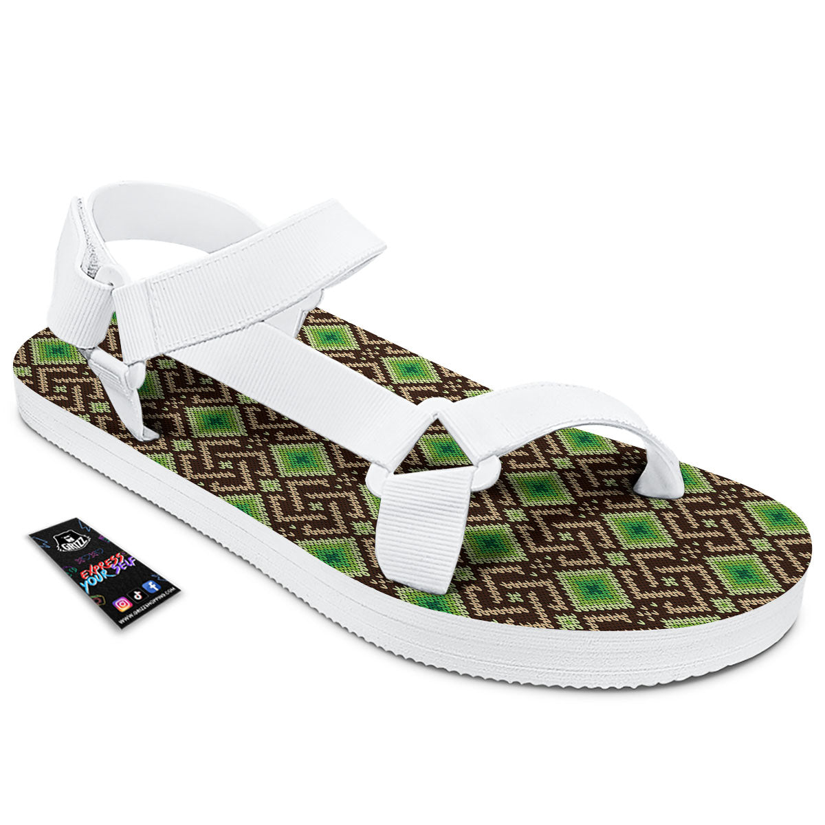 Knitted Geometric Print Pattern White Open Toe Sandals-grizzshop
