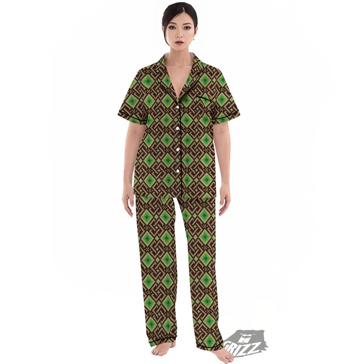Knitted Geometric Print Pattern Women's Pajamas Set-grizzshop