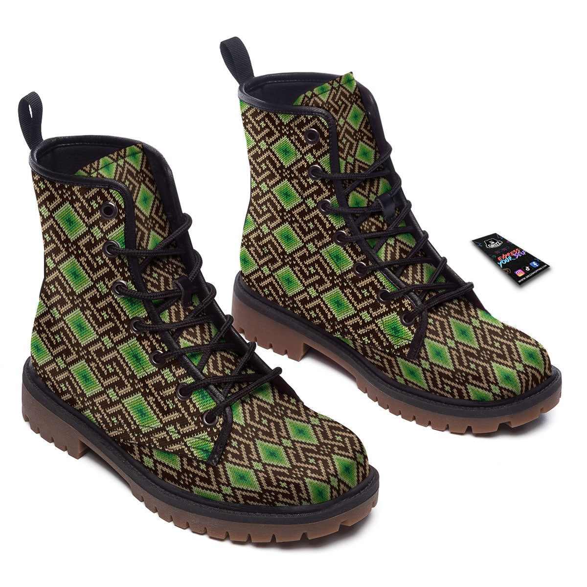 Knitted Geometric Print Pattern Work Boots-grizzshop