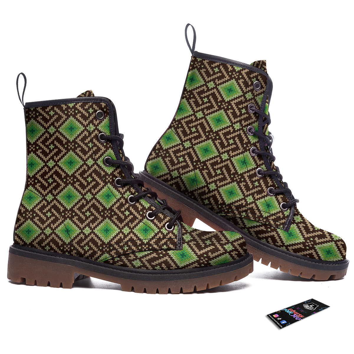 Knitted Geometric Print Pattern Work Boots-grizzshop