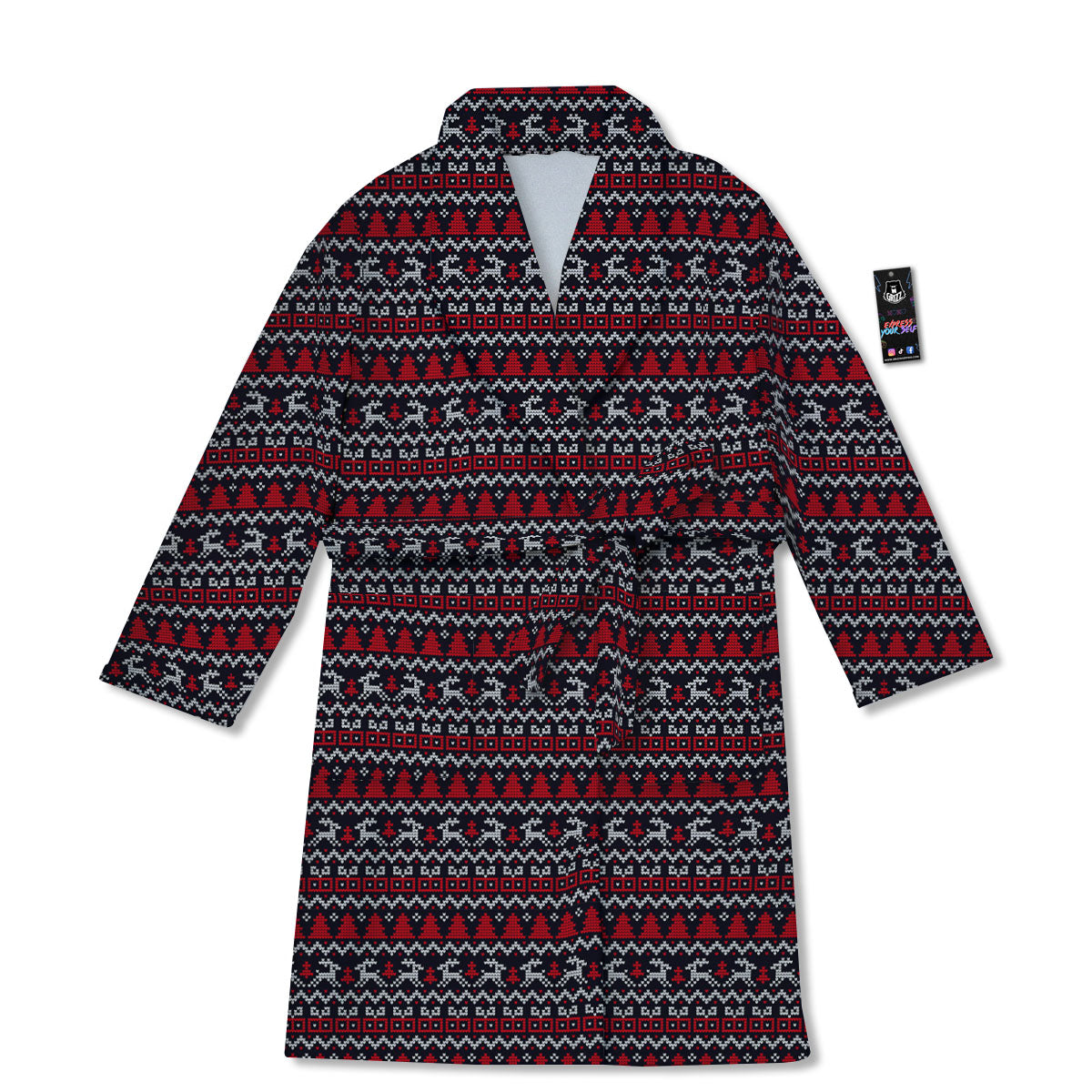 Knitted Geometric Xmas Print Pattern Bathrobe-grizzshop
