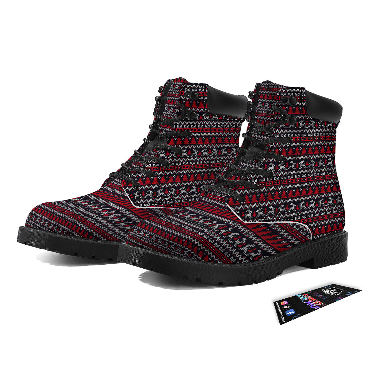 Knitted Geometric Xmas Print Pattern Boots-grizzshop