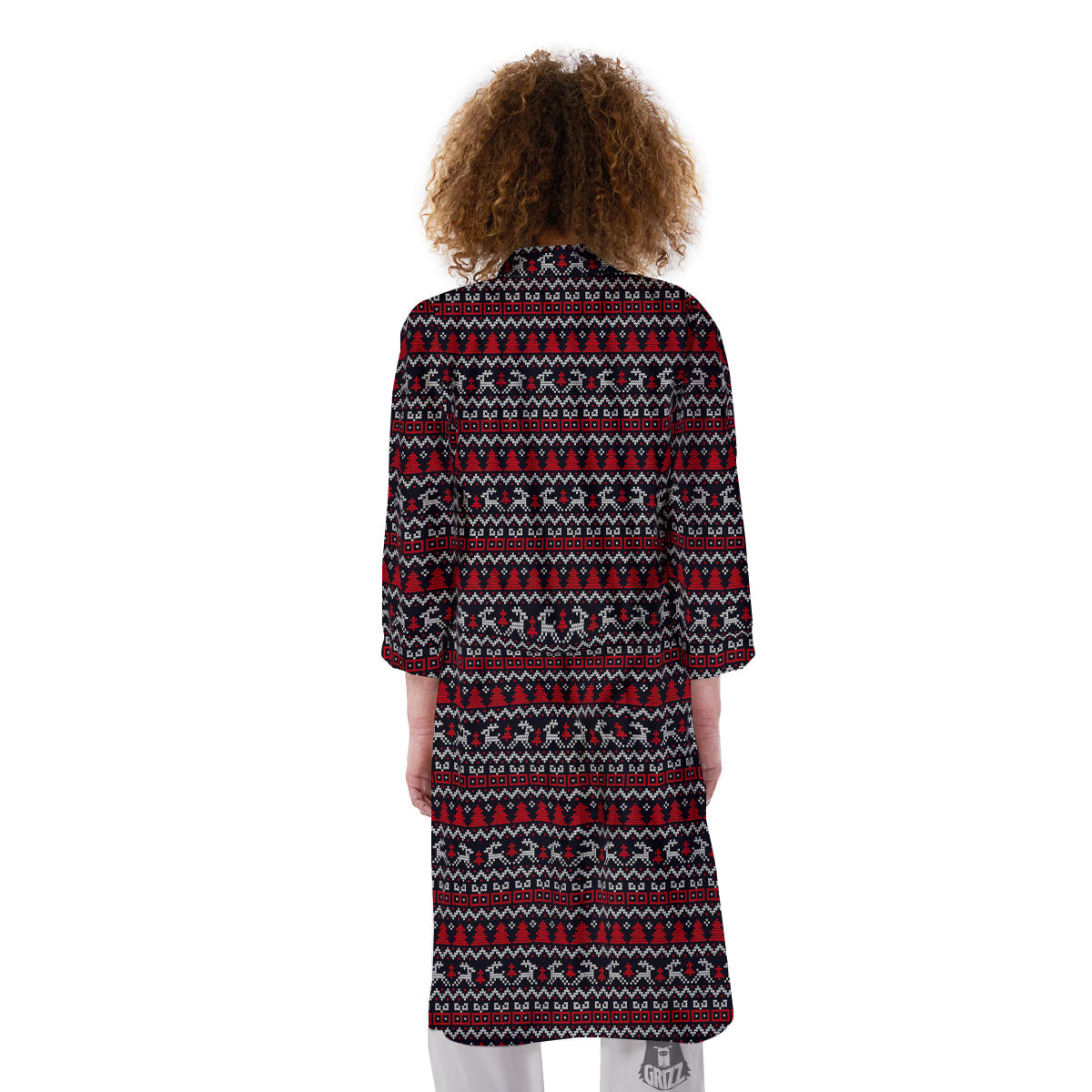 Knitted Geometric Xmas Print Pattern Kimono-grizzshop