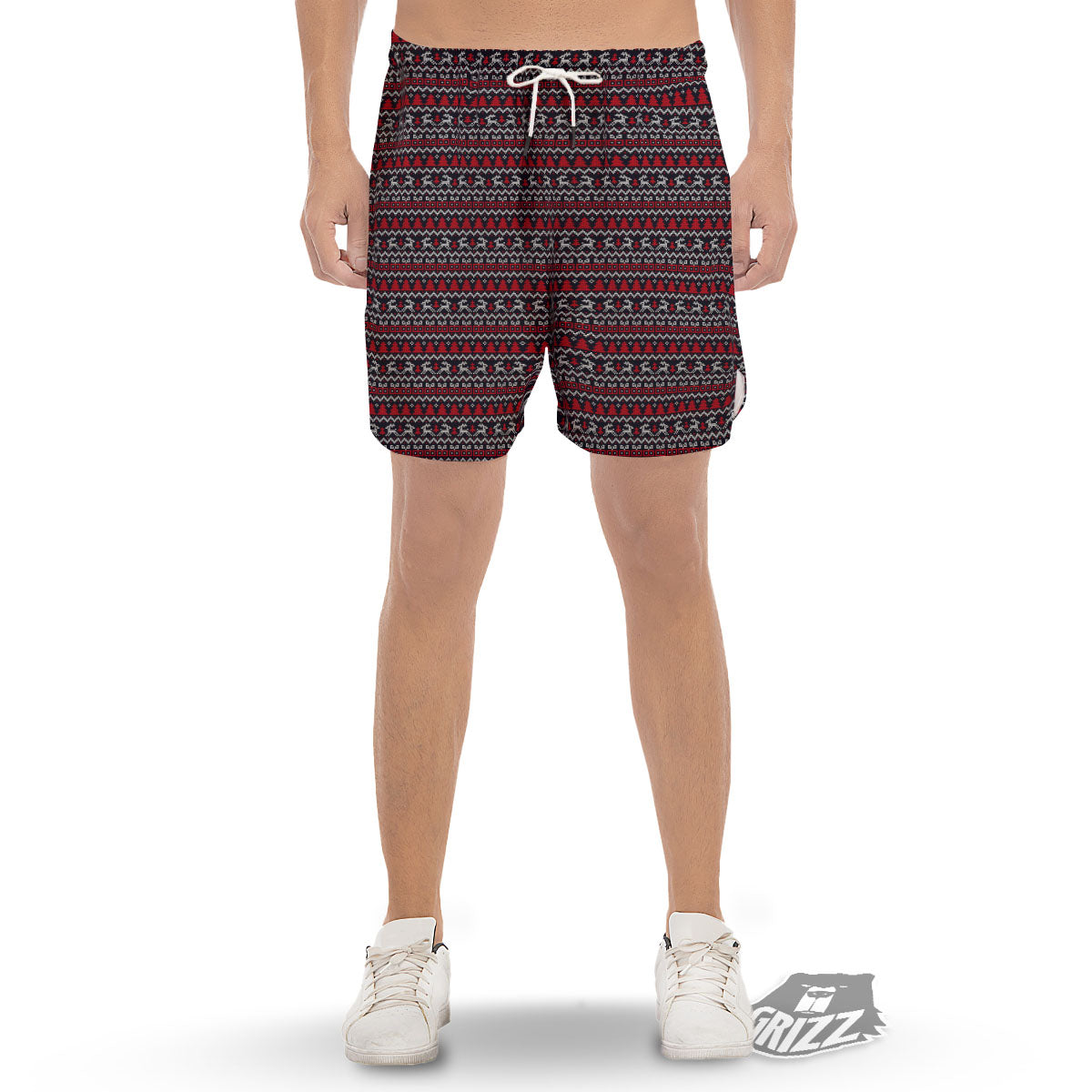 Knitted Geometric Xmas Print Pattern Men's Gym Shorts-grizzshop