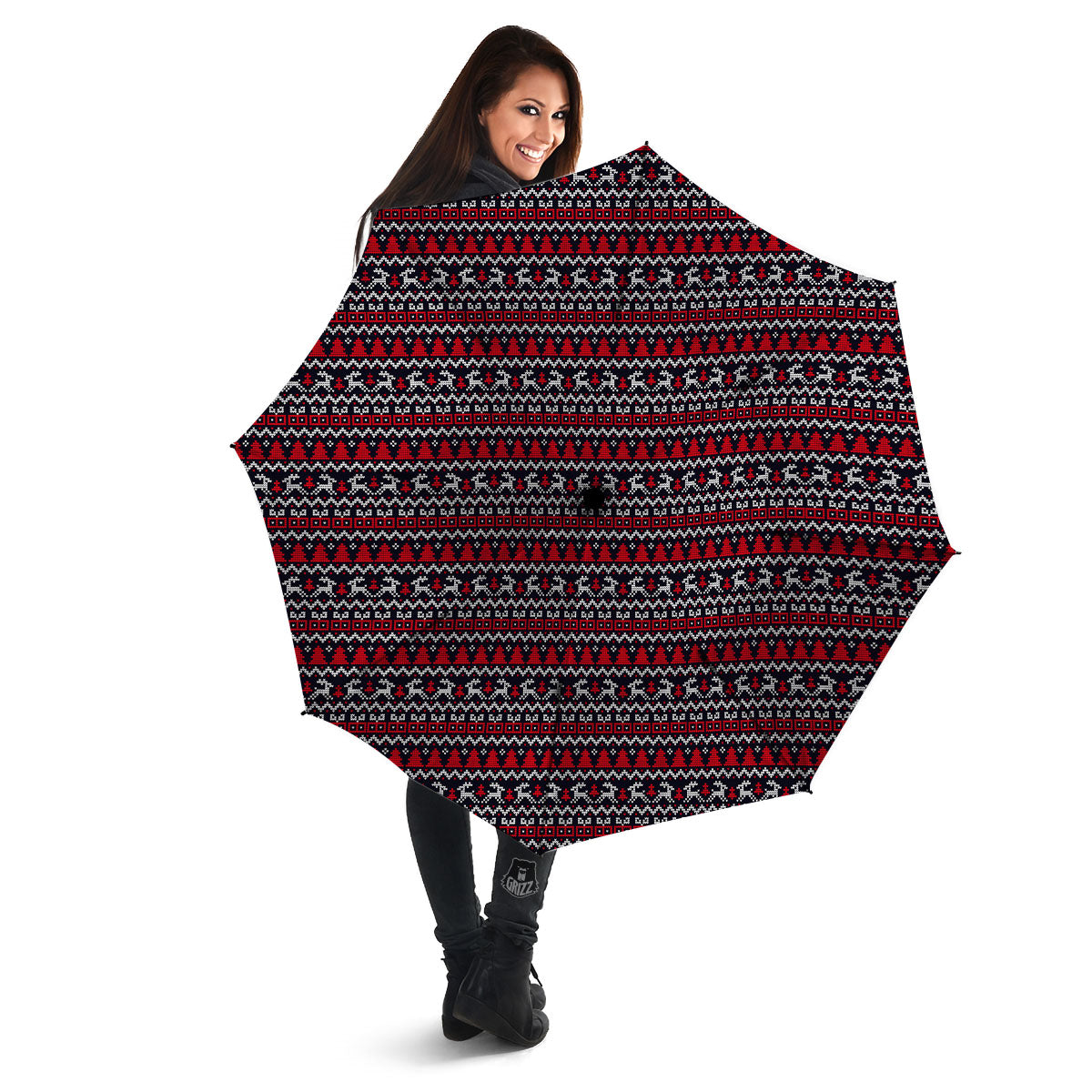 Knitted Geometric Xmas Print Pattern Umbrella-grizzshop